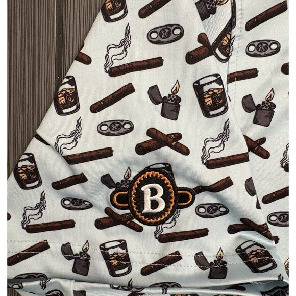 Barstool Sports Men's 3XL Whiskey & Cigars Printed Polo Golf Shirt Light Blue - Picture 2 of 5